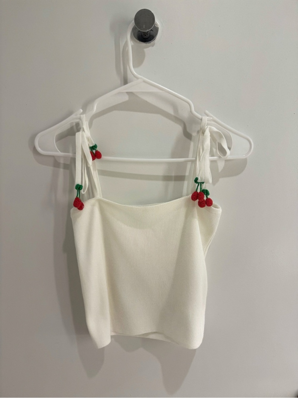 White Cherry-Accent Tie-Strap Camisole